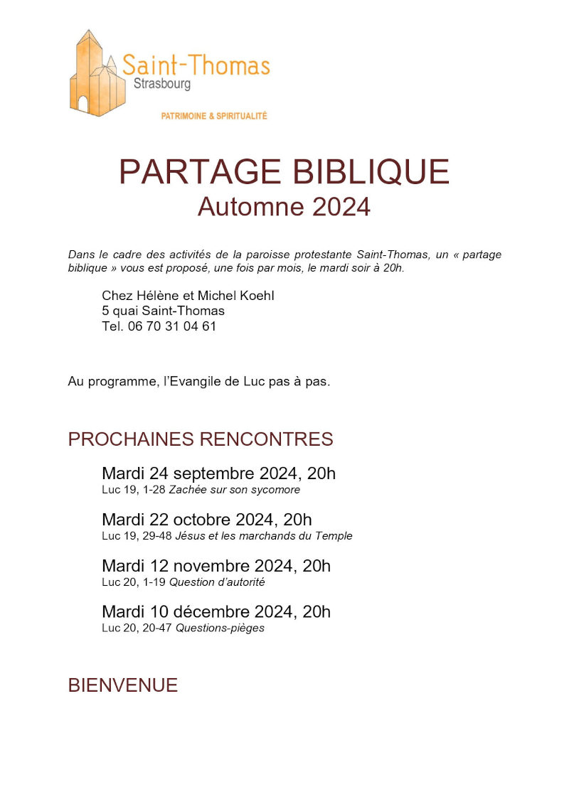 Partage biblique Septembre-Décembre 2024